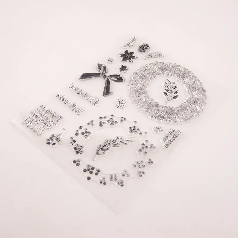

Wreath Bowknot Flowers Clear Stamps Rubber Transparent Silicone Seal for DIY Scrapbooking Photo Album Decorative Template Crafts