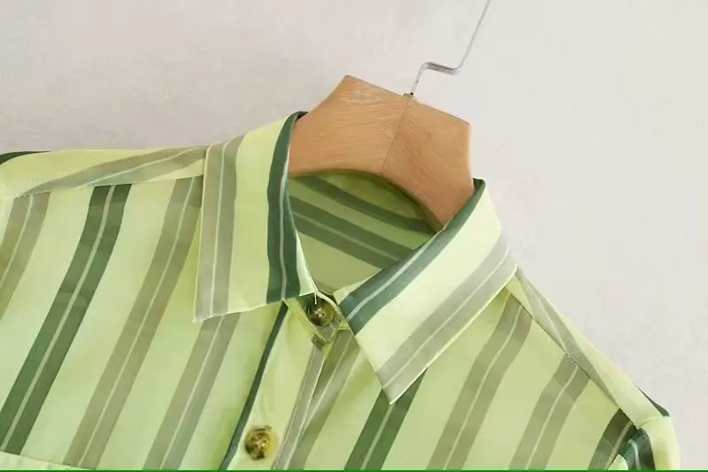 Женские офисные блузки H.SA с отложным воротником в зеленую полоску свободные