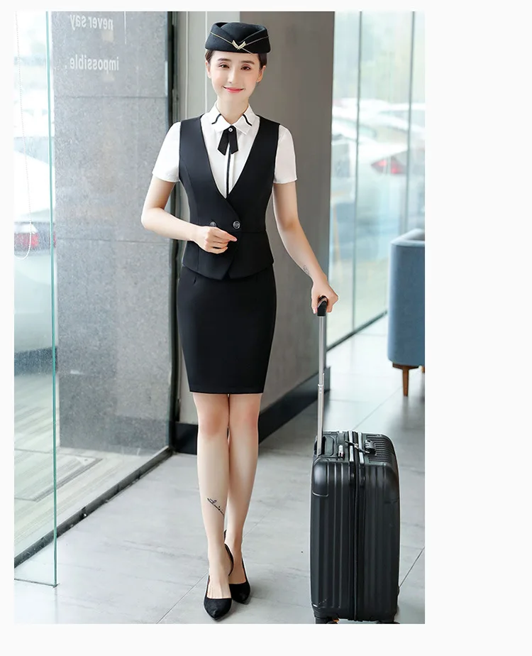 IZICFLY костюм с юбкой жилет формальный tailleur femme jupe et veste элегантный для женщин Униформа Бортпроводницы Рабочая одежда