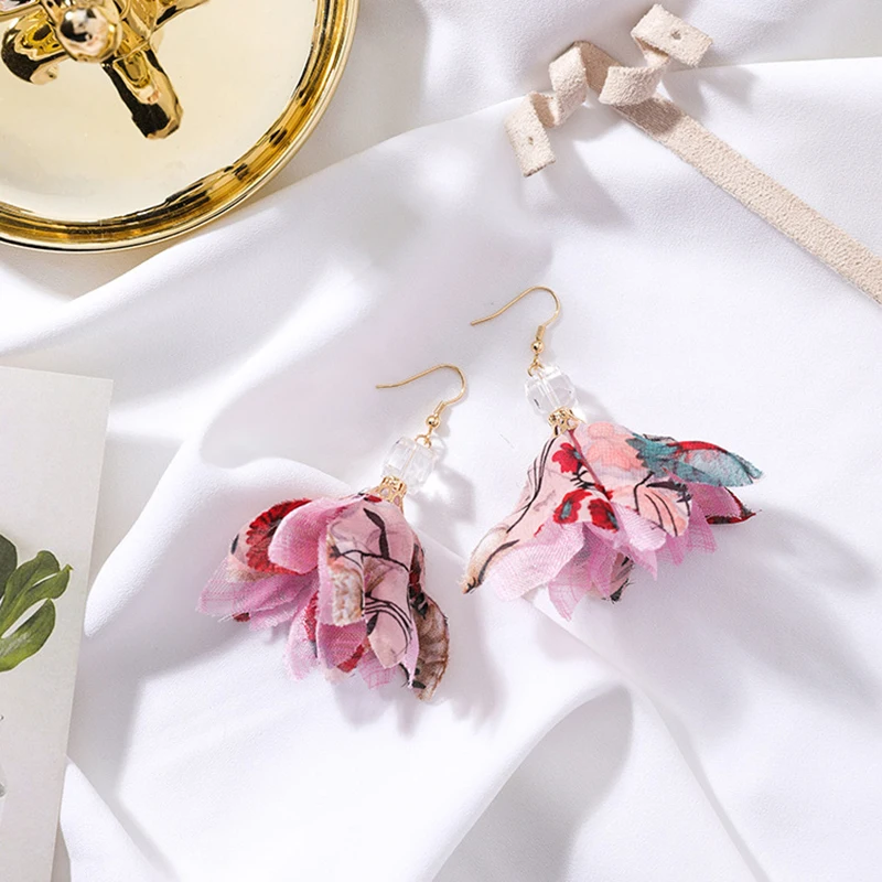 Сексуальные женские сережки-капли Anise с кружевными цветами и кристаллами большие