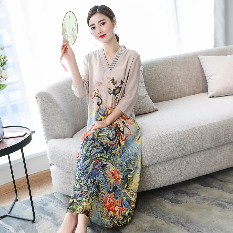 Женское шифоновое платье с цветочным принтом свободное Повседневное большого