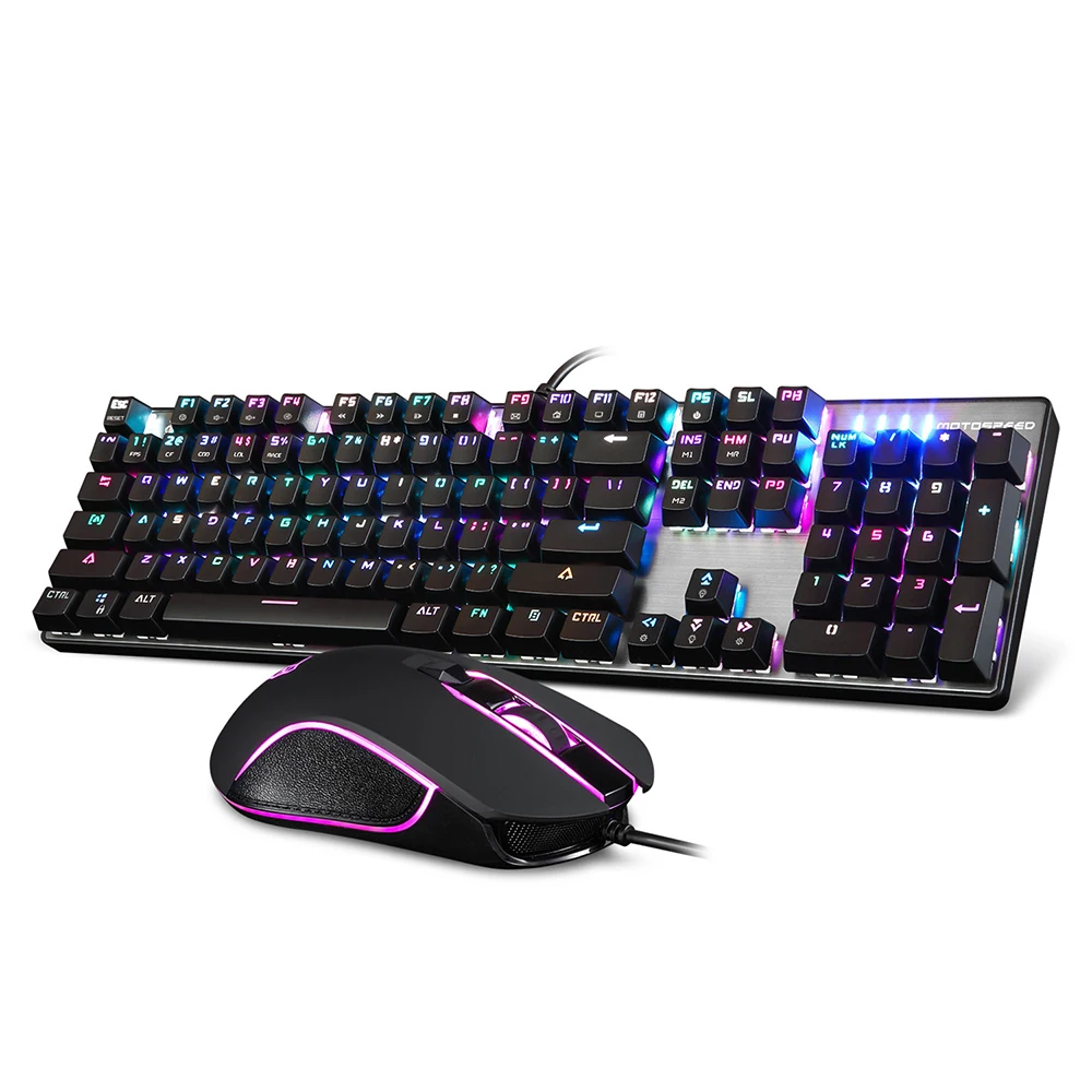 Механическая игровая клавиатура мышь набор с RGB подсветкой Проводная 2400 dpi