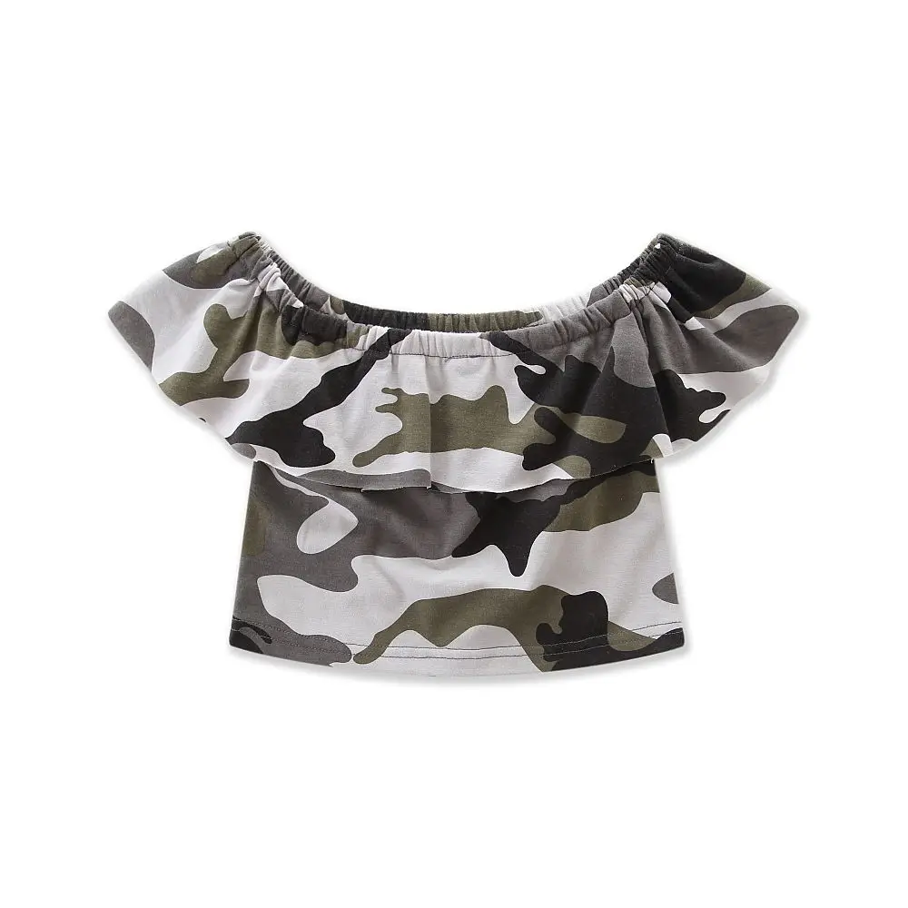100% Новый Модный комплект одежды для маленьких девочек хлопковый Камуфляжный