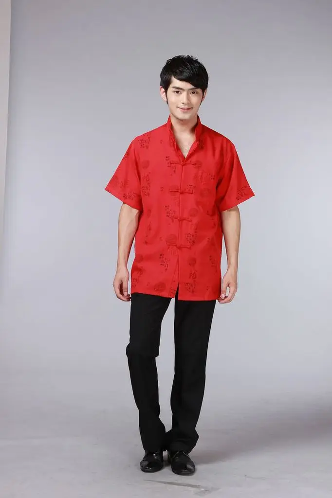 Тан костюм Китайская традиционная одежда мужские с коротким рукавом хлопковые