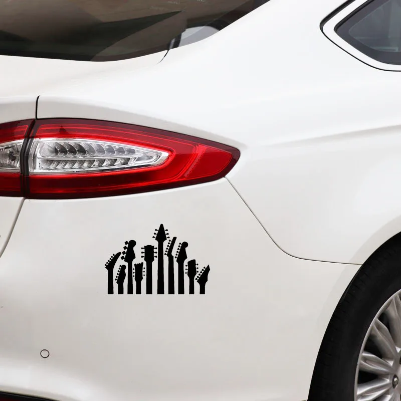 YJZT 14.1CM*9.4CM Music Instrument Guitar Rock Vinly Black/Silver Car Sticker C22-0576 | Автомобили и мотоциклы