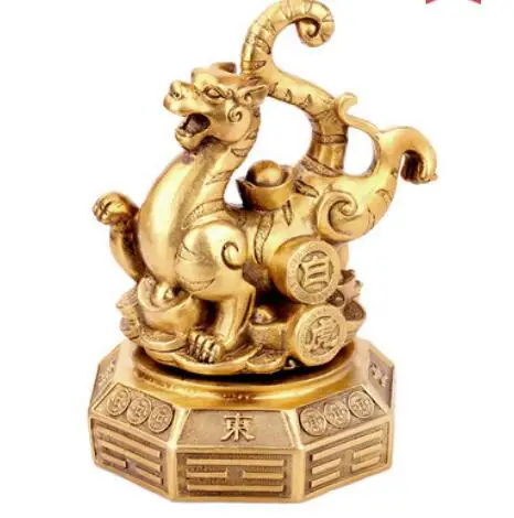 Латунные восемь диаграмм основание четыре Бог звери украшения синий дракон