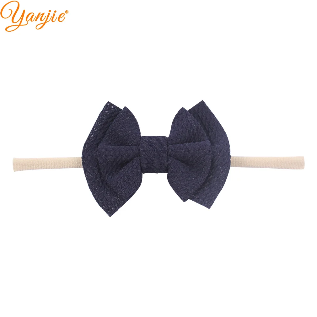 navy 3,5 ''2 слоя вафельных волосы бант из нейлона и повязка на голову для девочек детские мягкие эластичная нейлоновая повязка на голову шик Лидер продаж женские аксессуары для волос - Цвет: navy