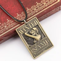 one piece necklace nami wanted poster leather rope chain square pendant necklace for men women figure jewelry collares trinket