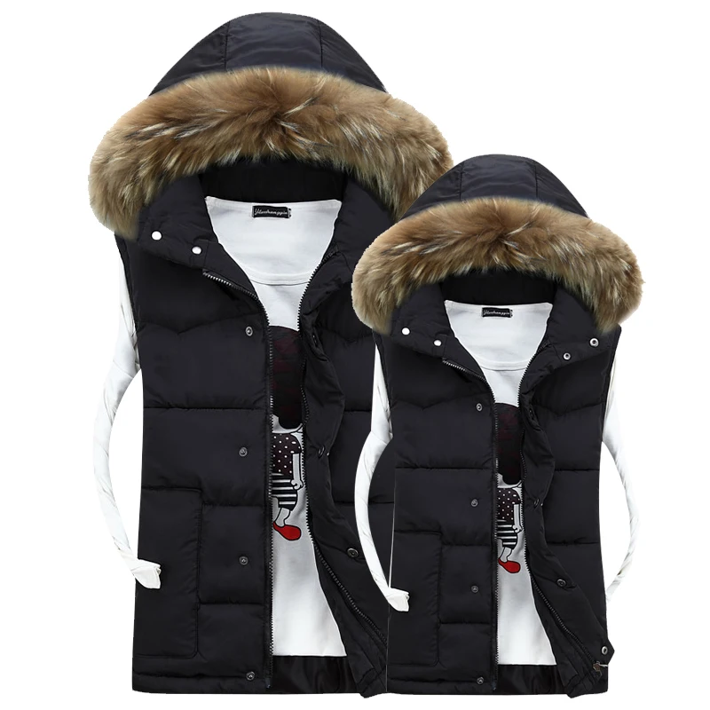 

Mn's & Woman's Couple Camouflage Vest Winter Men Fashion Design Big Fur Hooded Vest Male Cotton-Padded Waistcoat Jacket Coat