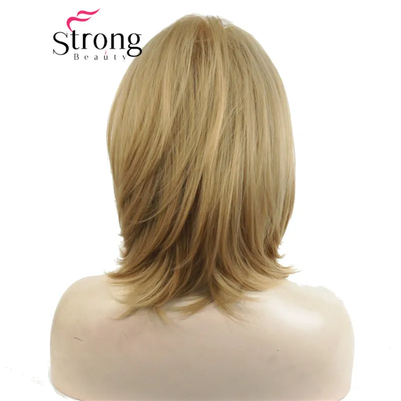 StrongBeauty короткий натуральный выпрямляющий G блондин высокий жар ОК полный синтетический парик женские парики - Цвет: 89 Golden blonde