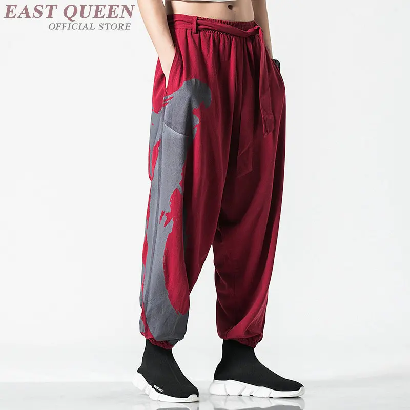 

Traditional Chinese Pants Streetwear Mens Hemp Clothing Harem Sweatpants Pantalon Kung Fu Japanese Trousers Kimono Pants KK2865