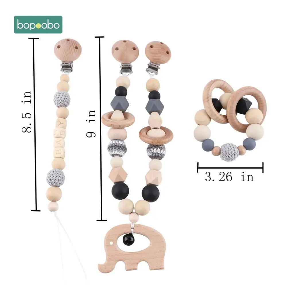 Black Set Bopoobo, 3 шт., детский деревянный прорезыватель, животные, погремушка, жевательные силиконовые бусины, для игры в спортзал, коляска, игрушка для кормления, подвеска, подвески, прорезывание зубов - Цвет: Black Set