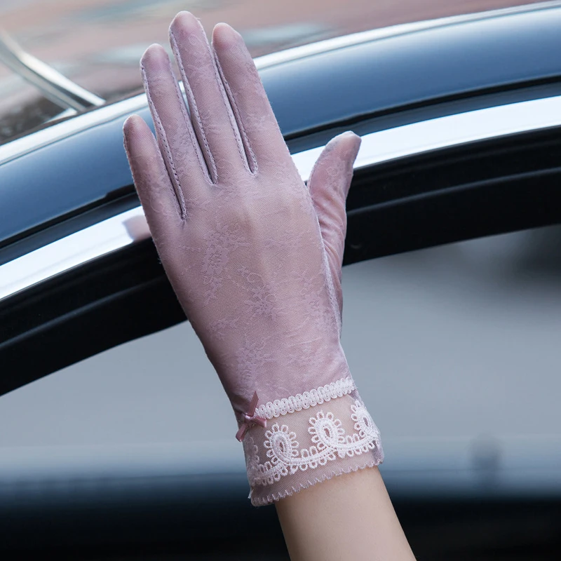 Fashion Summer Women Lace Sunscreen Gloves Ladies Female Sexy Solid Flower Anti uv Mittens Full Finger Girls Driving 2020|Женские