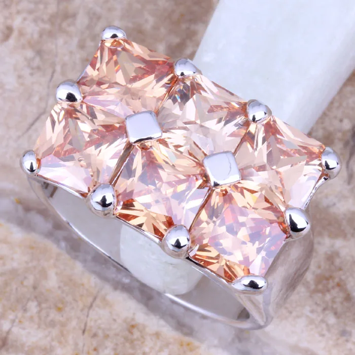 Роскошный Шампанское Morganite стерлингового серебра 925 Для женщин кольцо Размеры