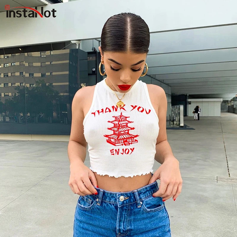 InstaHot белый укороченный топ в рубчик женская летняя сексуальная майка без рукавов