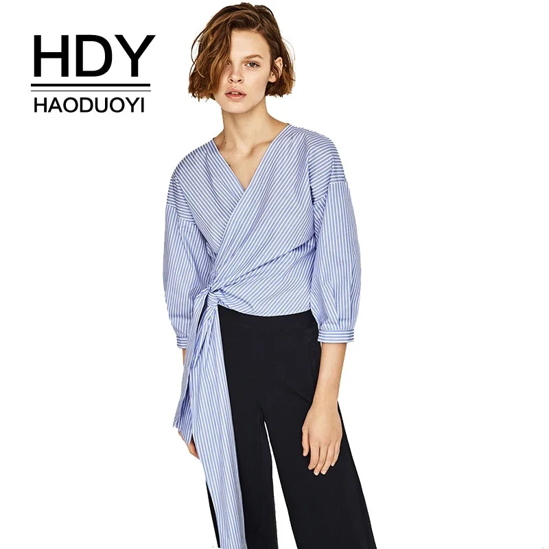 Блузка HDY Haoduoyi Женская с длинным рукавом в синюю полоску|autumn tops|ladies blousesladies fashion