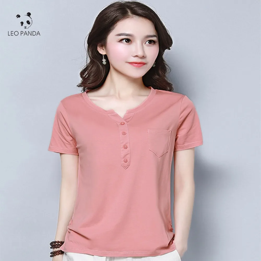Women's pure cotton T-shirt women's short-sleeved summer with the new half sleeve of v-neck LX22 | Женская одежда
