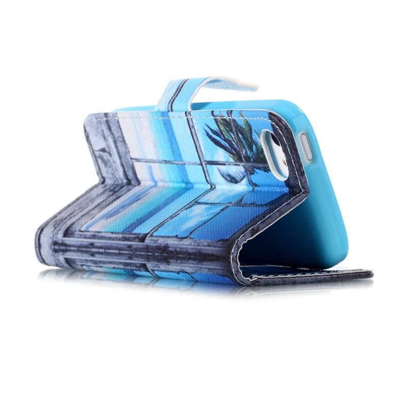 Красочным Узором Окна Закат Слот Для Карты Бумажник PU Кожа Стенд Флип Дело Чехол