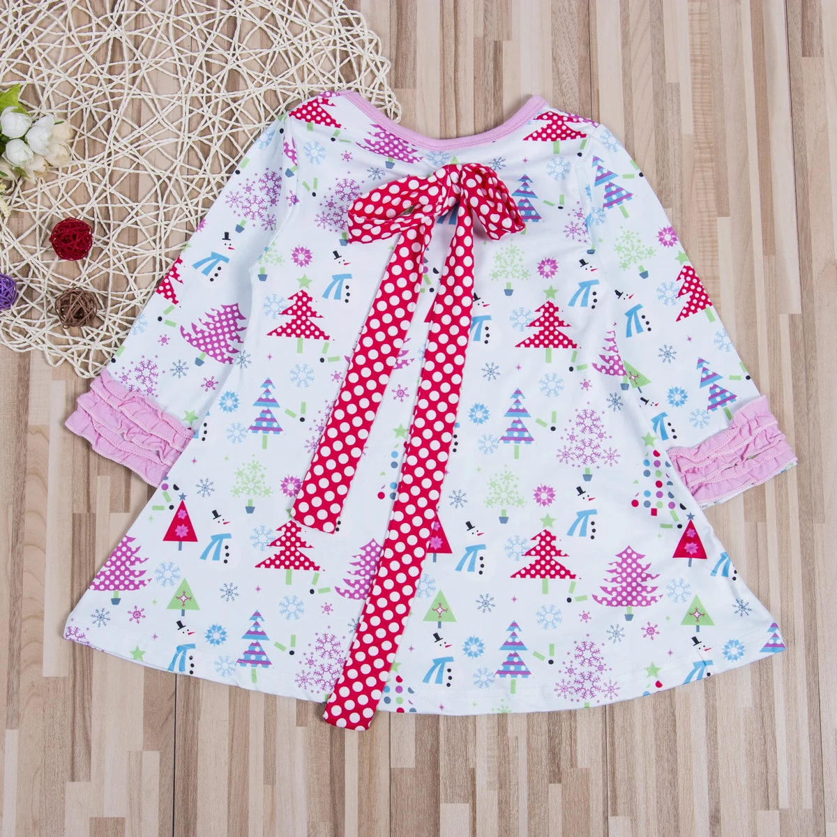 Детские Рождественские вечерние платья-пачки с длинными рукавами и рюшами для