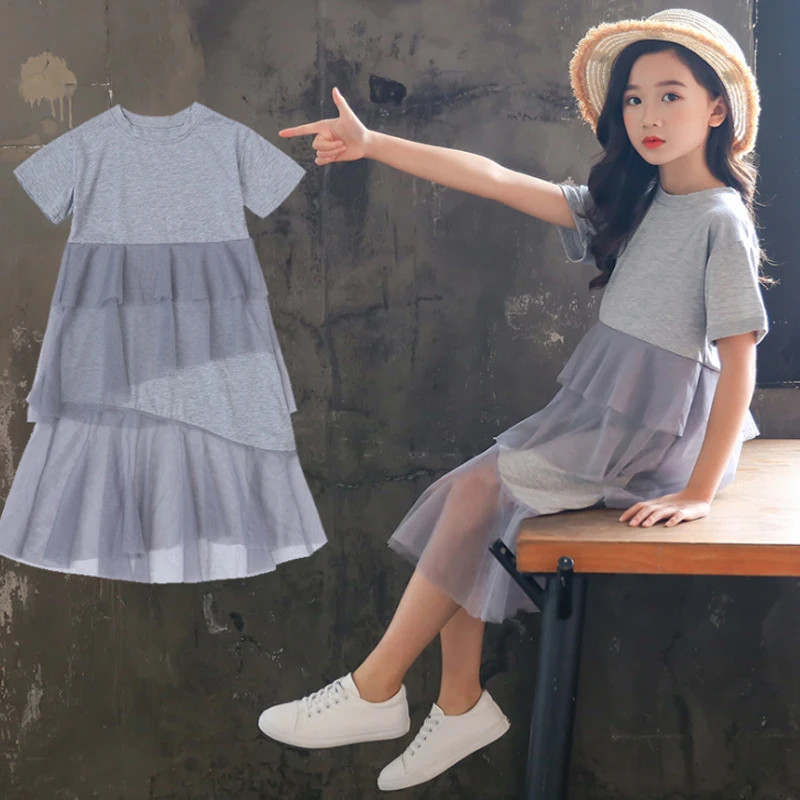 Платье для девочек-подростков юбка длинная футболка пышная весенне-летний