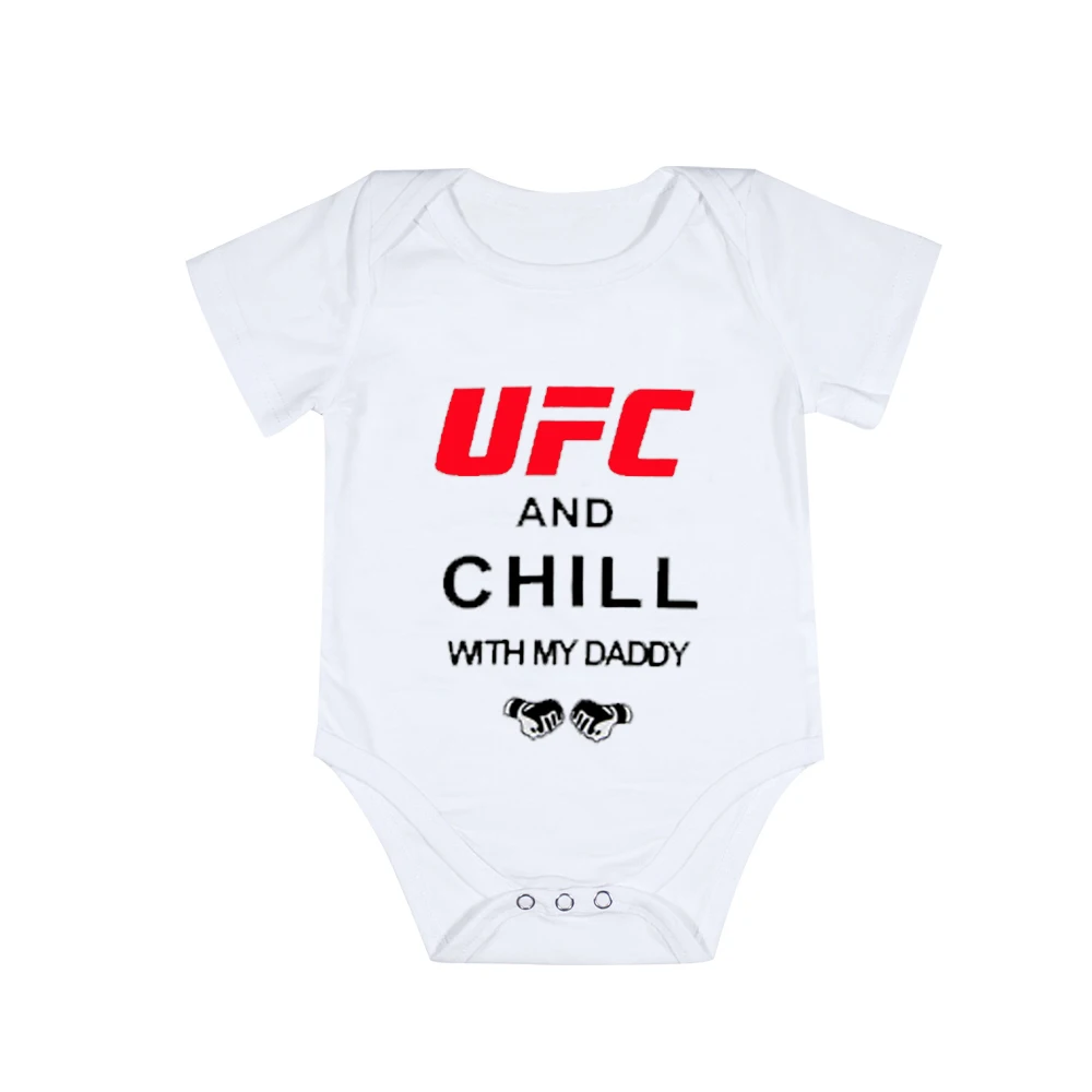 Боди для новорожденных UFC Chill с надписью «Мой папа», боди для малышей, забавный комбинезон с короткими рукавами, летняя одежда для маленьких мальчиков и девочек - Цвет: Белый
