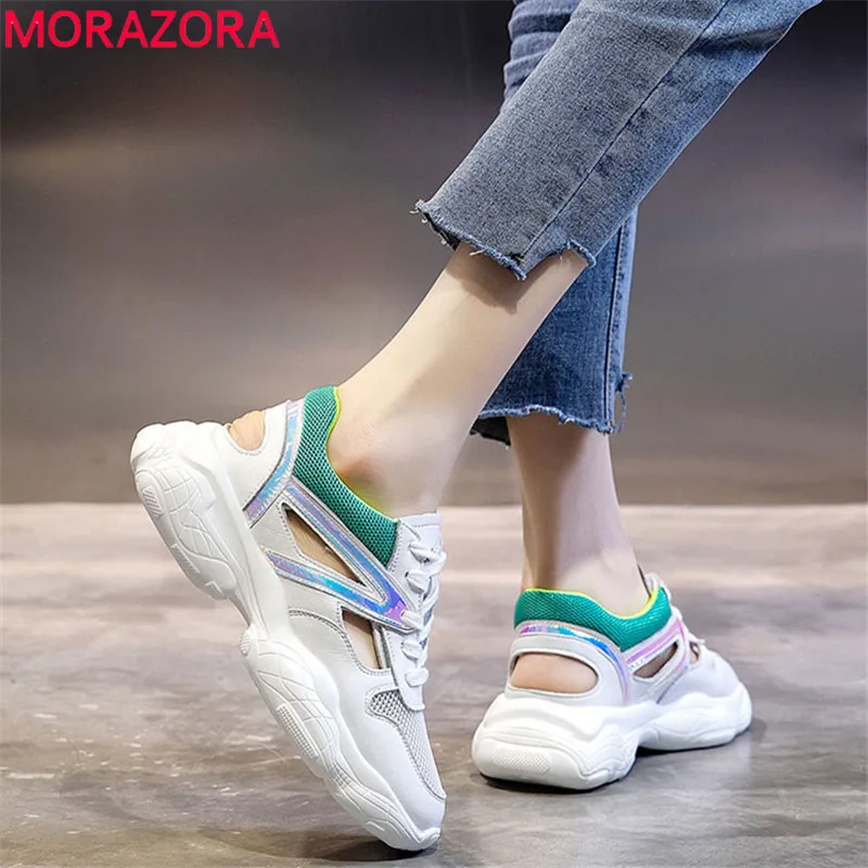 MORAZORA/2019 обувь из натуральной кожи наивысшего качества с сеткой женские кроссовки