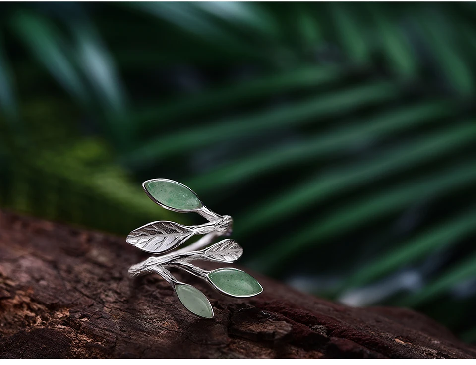 Lotus Fun реальные 925 пробы серебро Натуральный камень творческий ручной Fine Jewelry Весна в воздухе листья комплект ювелирных изделий Для женщин