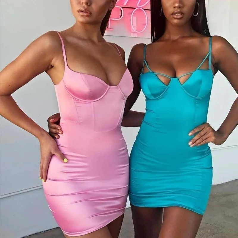 Женское вечернее платье PFFLOOK атласное мини с вырезами и пуш ап элегантное для