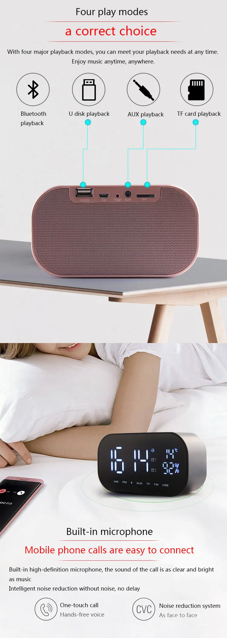 YAyusi bluetooth-динамик для душа мини портативный компьютер колонки с будильником дисплей fm радио спальня динамик