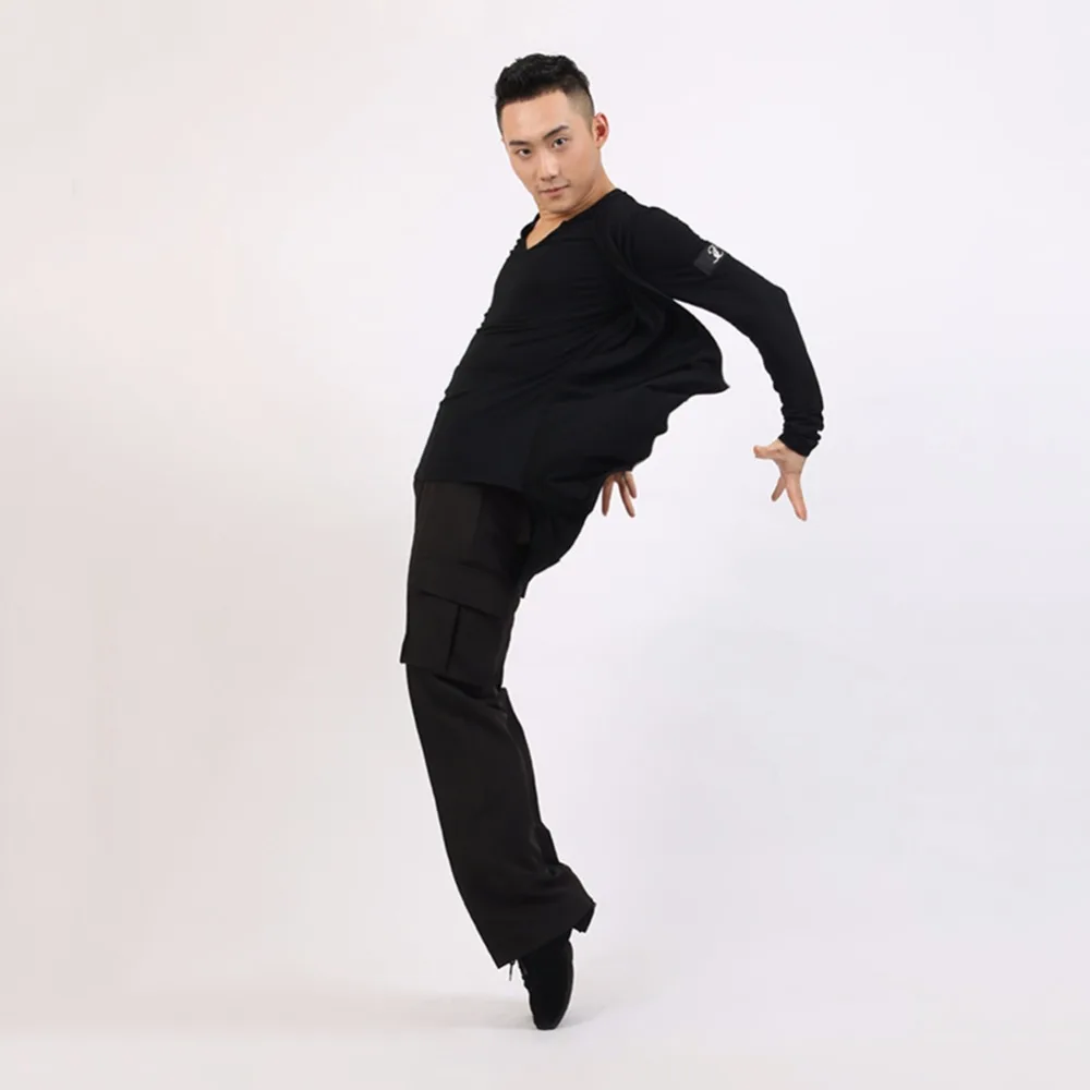 Популярные Рубашки для латинских танцев мужчин черная верхняя одежда из модала
