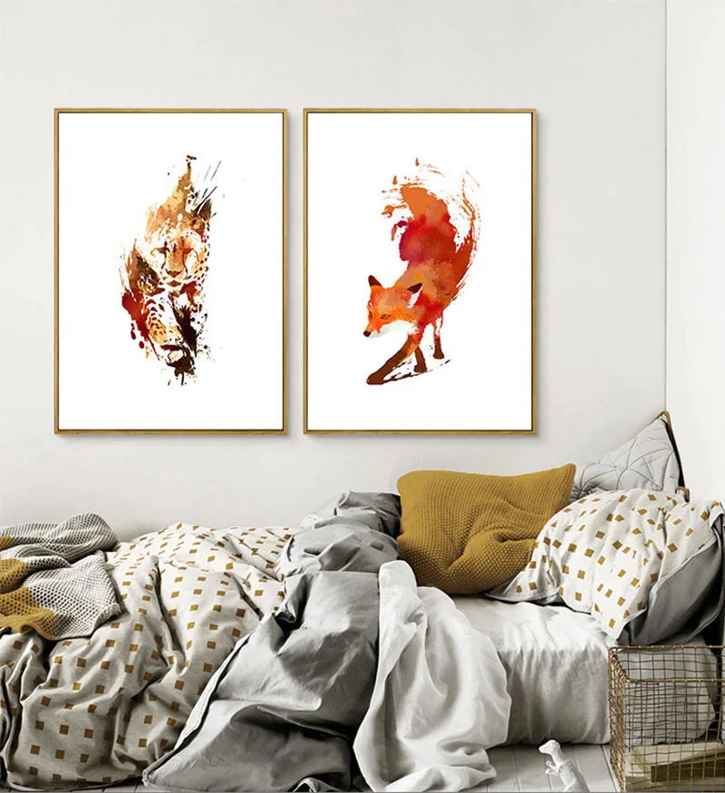 Акварельные животные лиса Лев современные картины для рисования абстрактная