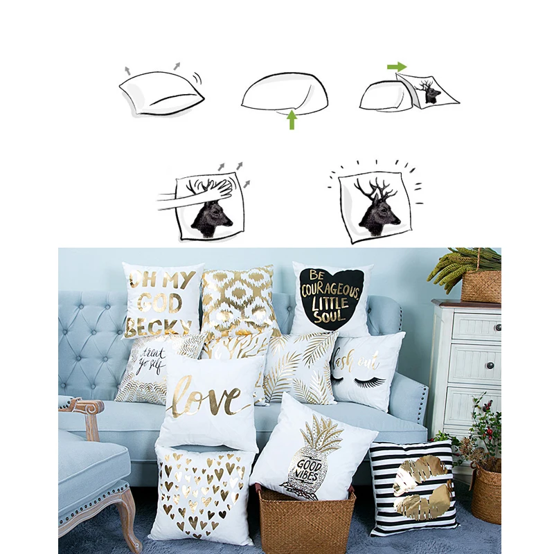 EHOMEBUY чехол для подушки, 11 цветов, золотой узор, чехлы для дивана, автомобильный декор, супер мягкая Золотая наволочка с надписью