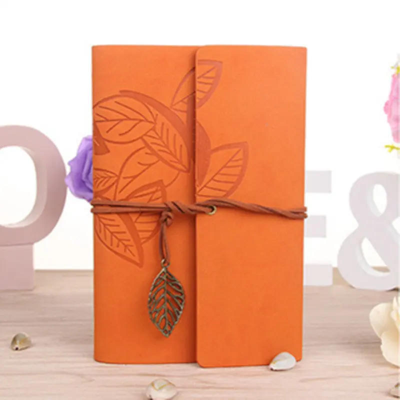 Orange Leather Blank Spiral Notebook Diary Notepad Vintage PU Leather Note Book Creative Leather Cover Ring Binder Kraft Paper Notepad - Цвет: Orange