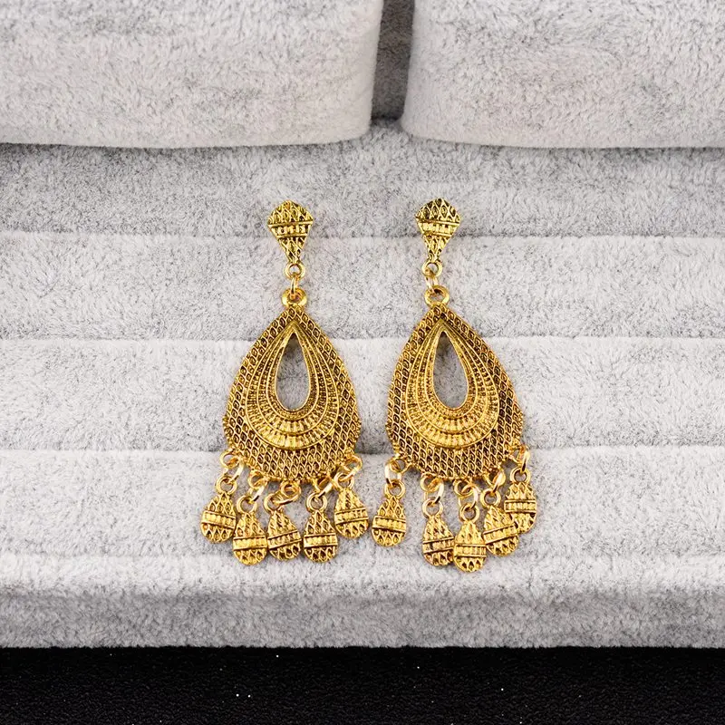 DOUVEI золотые индийские Jhumka Jhumki висячие серьги для женщин в стиле бохо винтажные