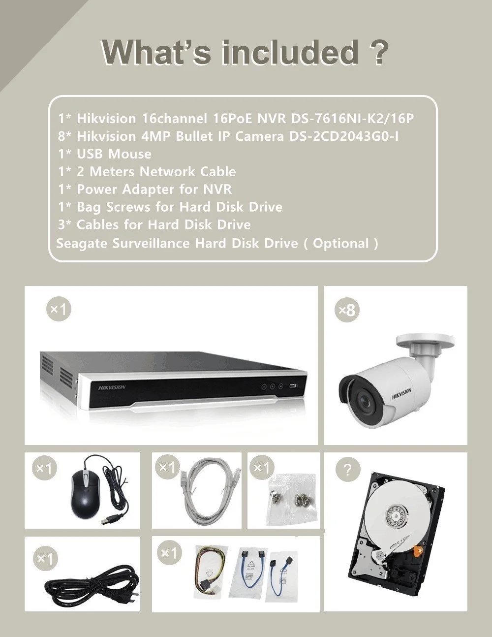 Hikvision DS-2CD2043G0-I 4MP IR Bullet Network IP Camera P2P POE + NVR DS-7616NI-K2/16 P 16CH 16 портов H.265 | Безопасность и