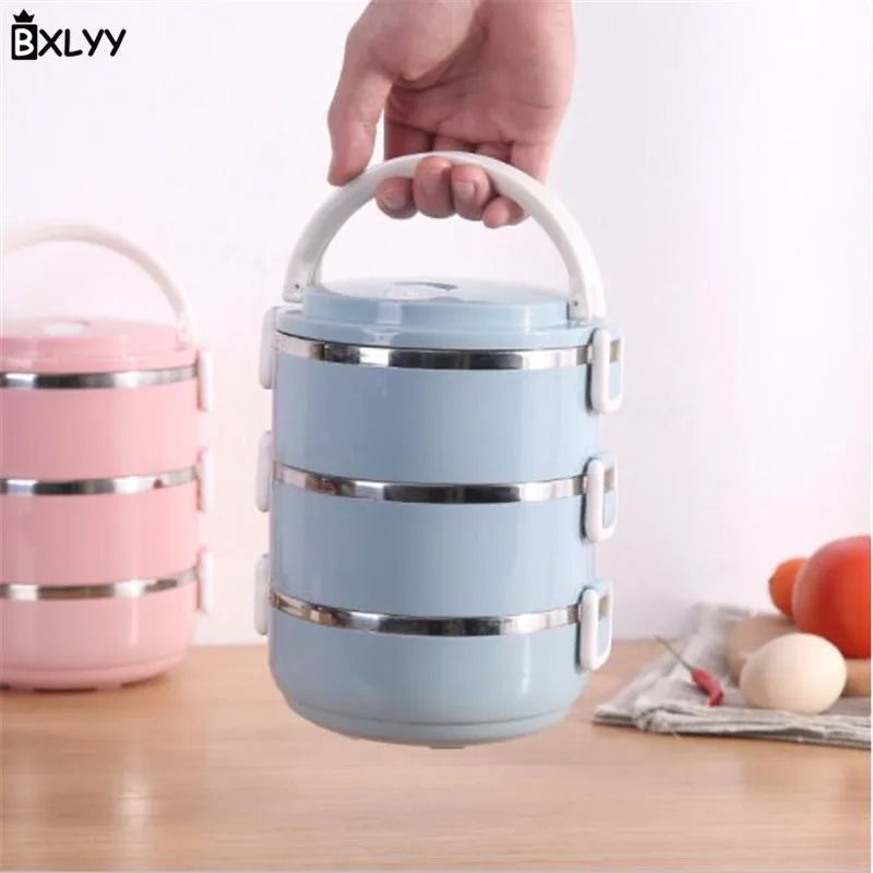 BXLYY Nordic Color Round Stainless Steel Insulated Lunch Box Food Children Portable Picnic School New Year.7 | Дом и сад