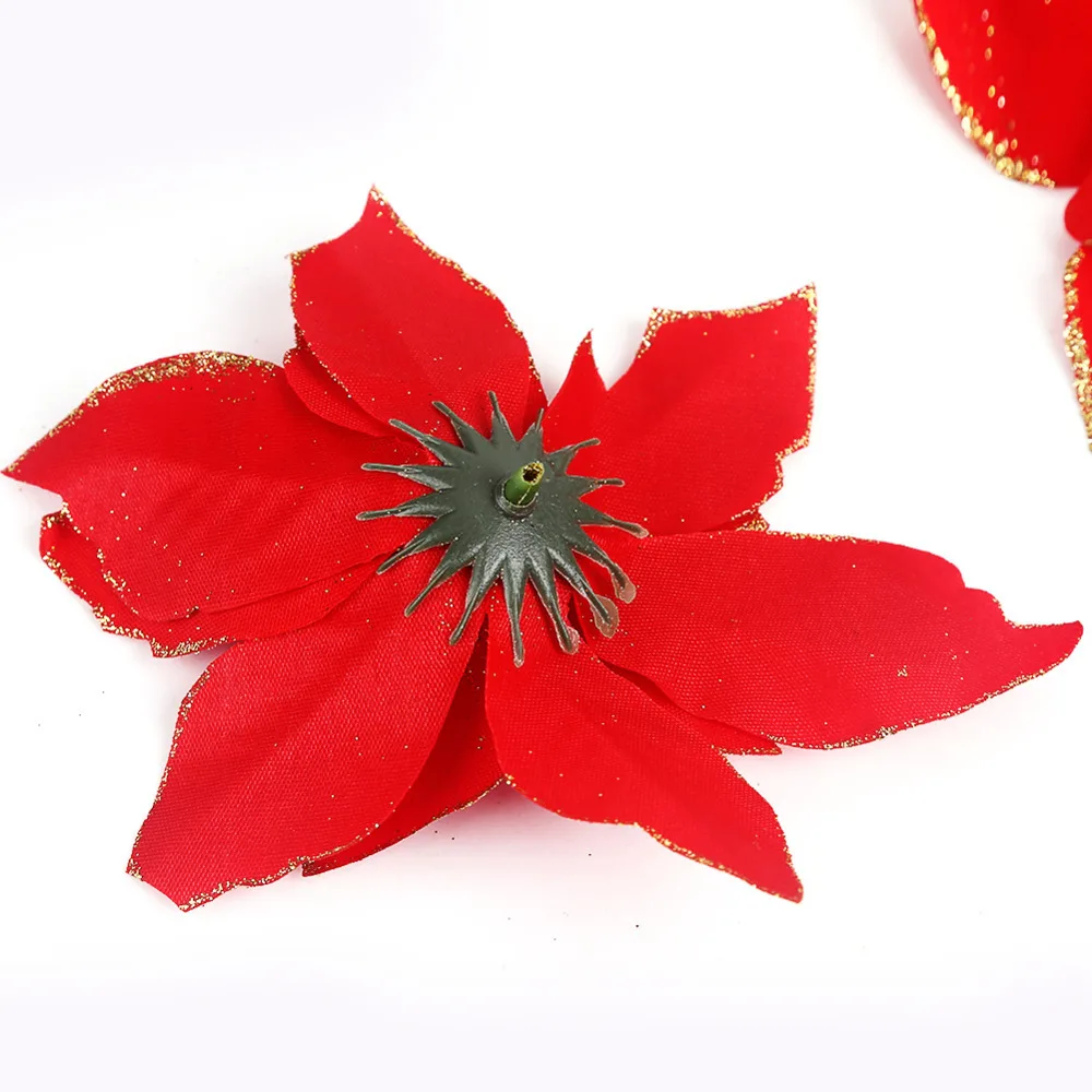 Рождественские цветы с флокировкой украшение на рождественскую елку кулон 13 см