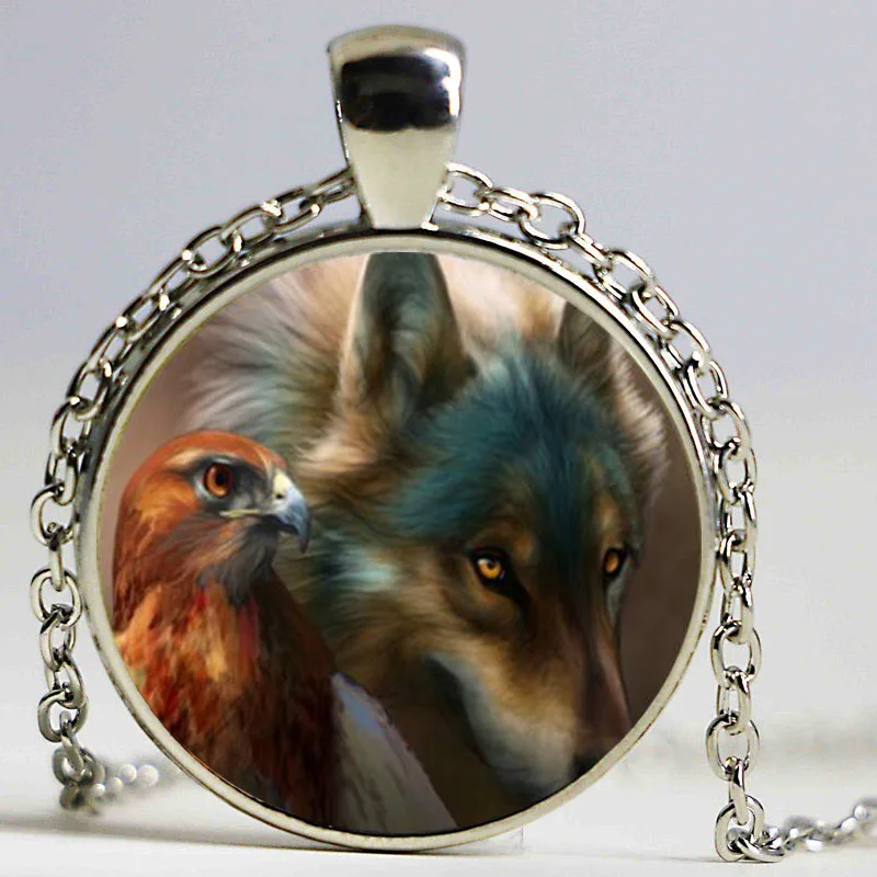 Новейшее модное ожерелье с подвеской в виде волка и Луны стеклянный кабошон