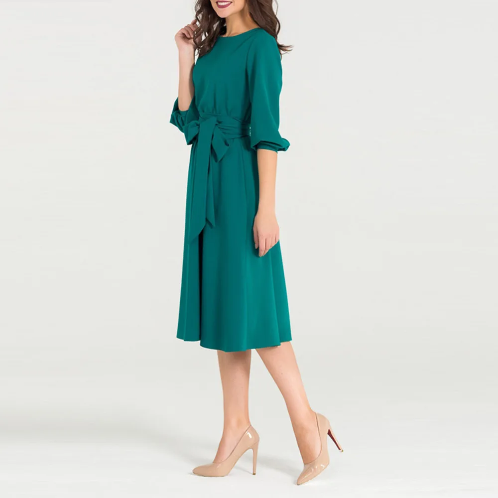 Женское модное винтажное платье зеленого цвета с круглым вырезом элегантное