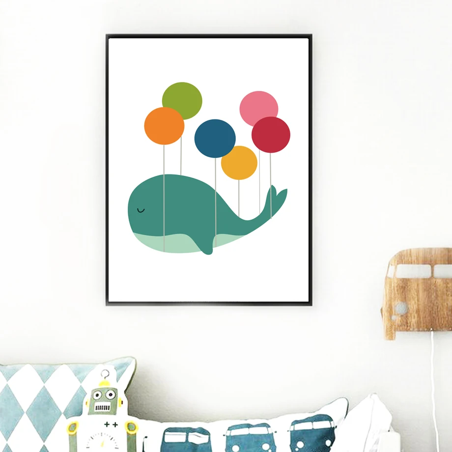 Мультяшный КИТ Пингвин воздушный шар животное Декор настенное Искусство Холст