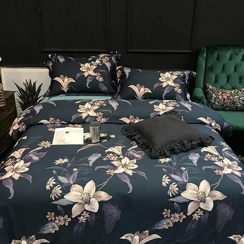 Bedding set 6 Постельное белье из египетского хлопка, простыня, пододеяльник, набор с принтом листьев, Комплект постельного белья королевского размера linge de lit ropa/juego de cama - Цвет: Bedding set 6