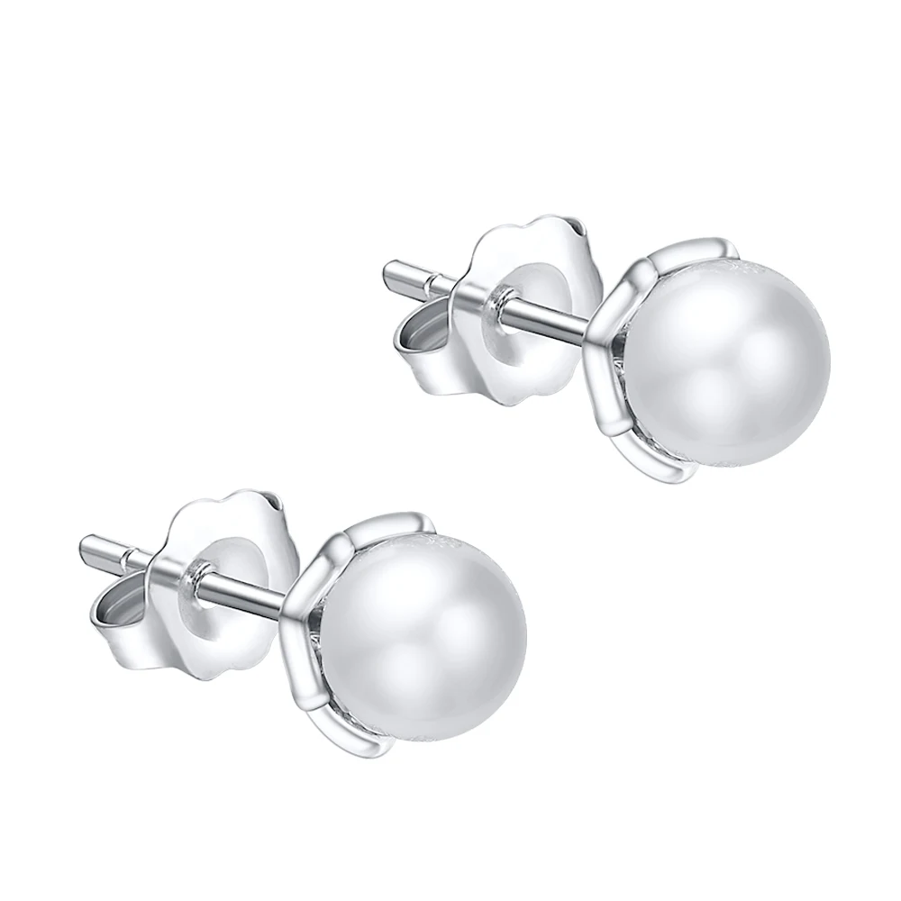 WYBEADS 100% 925 Sterling Silver White Pearl Stud Earrings For Women Female Elegance Fashion Earring Original Jewelry Making | Украшения и