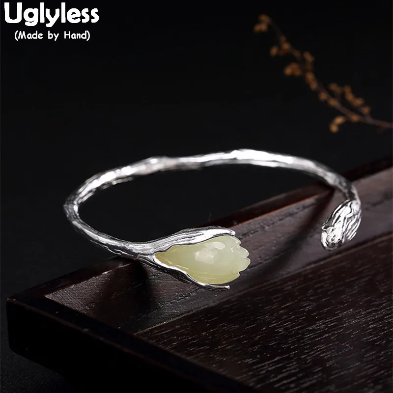 Uglyless Real S 925 пробы серебряный браслет элегантные женские белые Hetian драгоценные