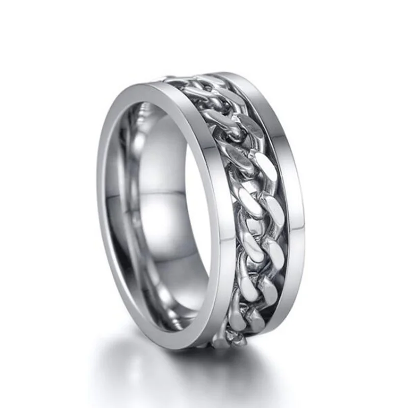 Titanium Ring Men chain shackles Smooth Simple Wedding Couples Rings Bijouterie bague homme R-016 titanium ring men | Украшения и
