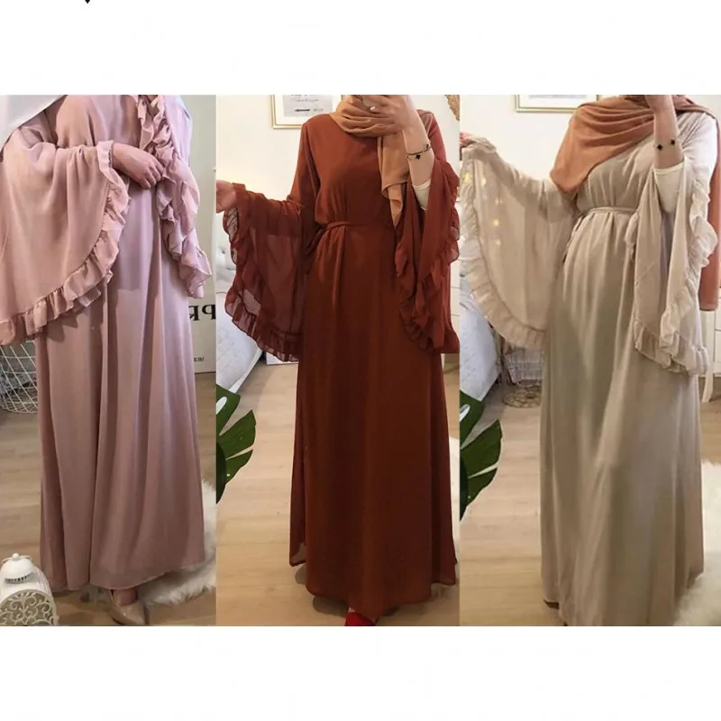 Мусульманская абайя с роговыми рукавами длинное платье воротником