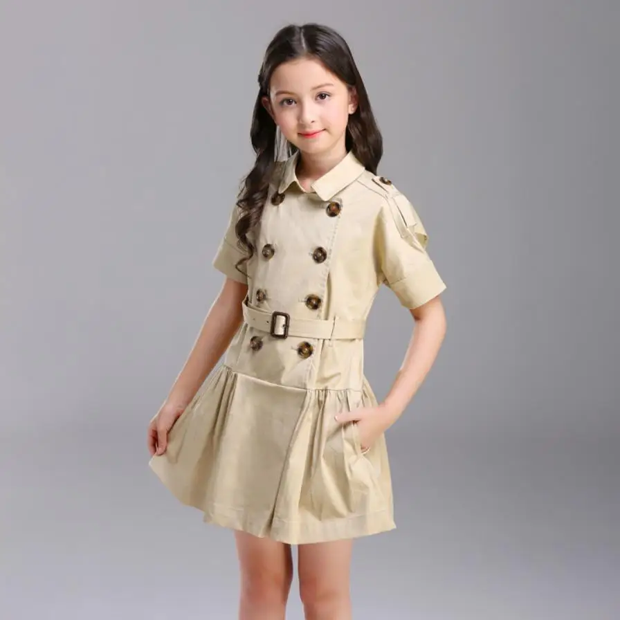 2019 Summer New Baby Girls Dress Toddler Outfits Short Sleeve Double-breasted Princess Cotton England Style Vestido Y1021 | Детская