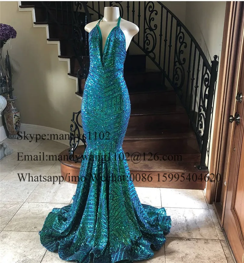 Blingbling платья для выпускного вечера со стразами 2019 африканская Русалка Глубокий