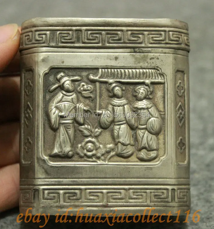 Старый коллекционный китайский Серебряный Miao фолк мужчина женщина птица цветок