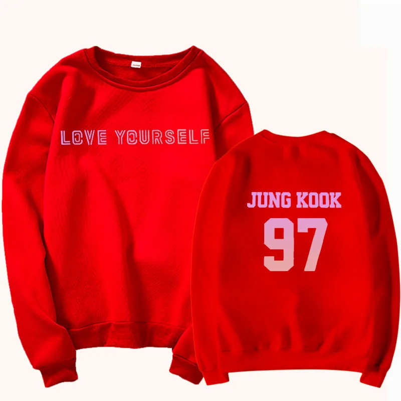 Sweatshirt red 2 Толстовка унисекс Jung Kook 97, толстовка kpop jung kook 97, толстовка love yourself, кофта K-POP, Толстовка XL для повседневной носки - Цвет: Sweatshirt red 2