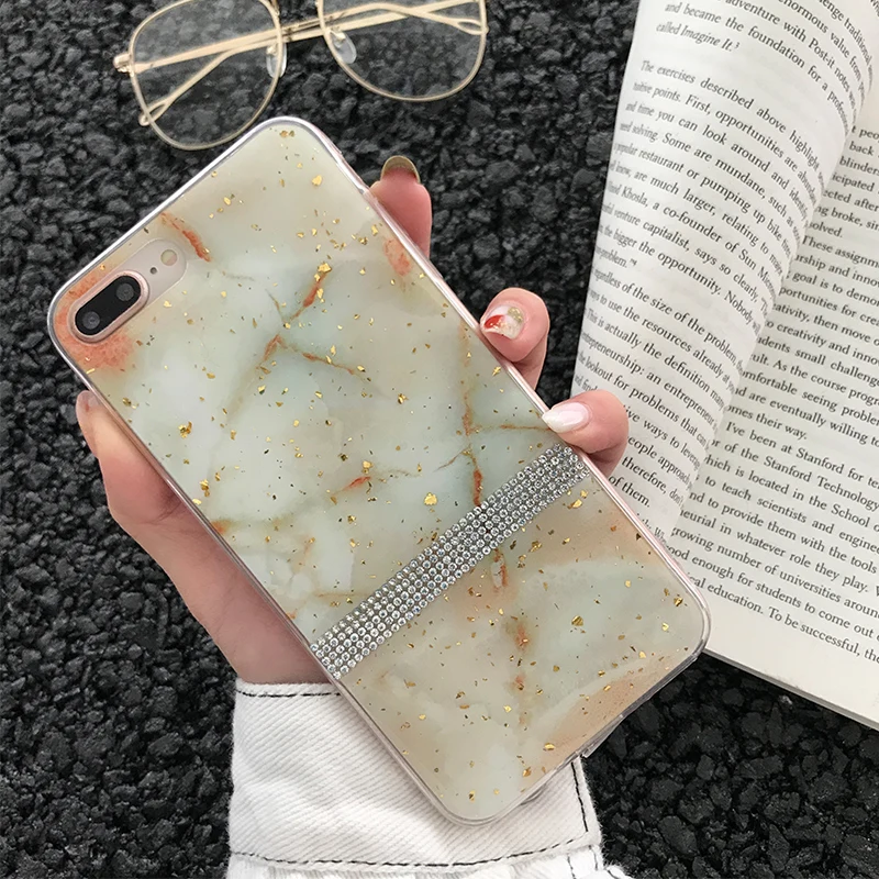 For case iphone x xs max xr Marble Stone Pattern Mobile Phone Case 6s 7 8 6 Plus Diamond Gold Foil Glitter Soft Funda |